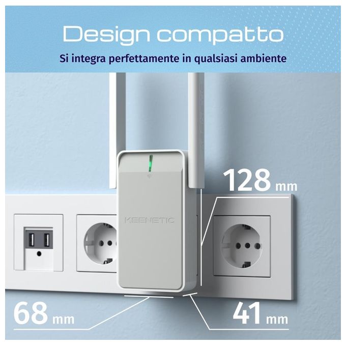 Keenetic KN-3411-01-EU Buddy 6 Ripetitore Wi-Fi Mesh 6 AX3000 con Porta Ethernet Gigabit Velocita' 3000 Mbit-s Dual-band 2.4 GHz 5 GHz colore Bianco Grigio