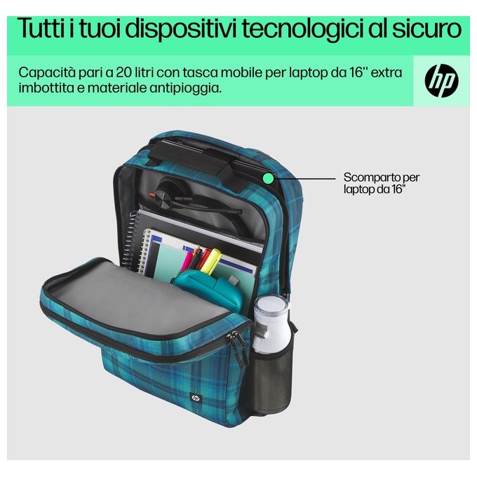 HP 7J594AA Zaino Campus XL per Laptop fino a 16.1'' con Cerniera Bloccabile e Materiale Antipioggia colore Blu