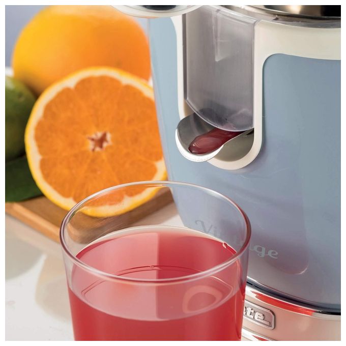 Ariete 413 Vintage Spremiagrumi Elettrico con Leva 85 W Salvagoccia 2 Coni Acciaio Inox colore Celeste