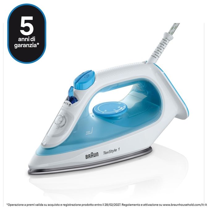 Braun TexStyle 1 Ferro da Stiro a Secco e a Vapore Ceramica 2000W Blu-Bianco