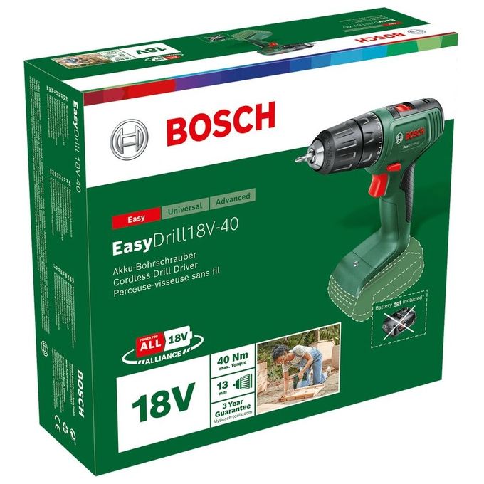 Bosch 06039D8000 EasyDrill Trapano Avvitatore a Batteria 18 V 2 Velocita' 20 Regolazioni Coppia Mandrino 13 mm Senza Chiave colore Nero Verde