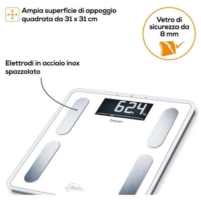 Beurer 73574 BF 400 Bilancia Diagnostica Analisi Corporea 200 Kg Display XL Vetro di Sicurezza colore Nero