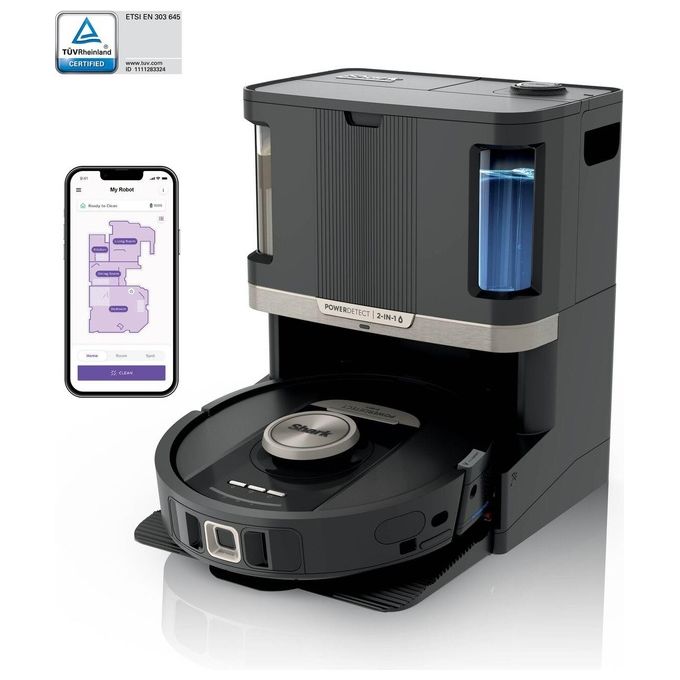 Shark RV2800ZEEU PowerDetect NeverTouch Pro Robot Aspirapolvere e Lavapavimenti 2 in 1 Navigazione 3D LiDAR Autonomia 100 min Wi-Fi-App colore Nero
