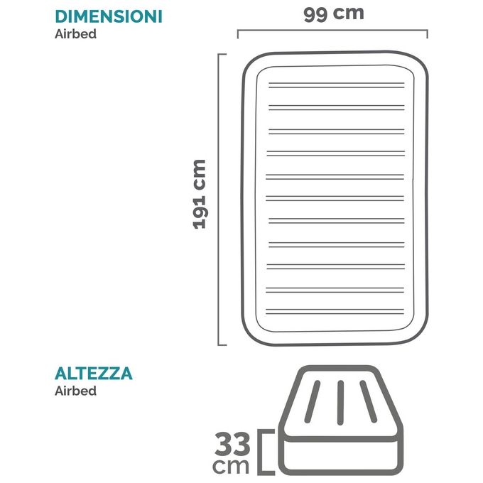 Intex 67766ND Comfort Plush Materasso Gonfiabile Singolo Fiber-Tech Pompa Elettrica Integrata 99x191x33 cm colore Grigio