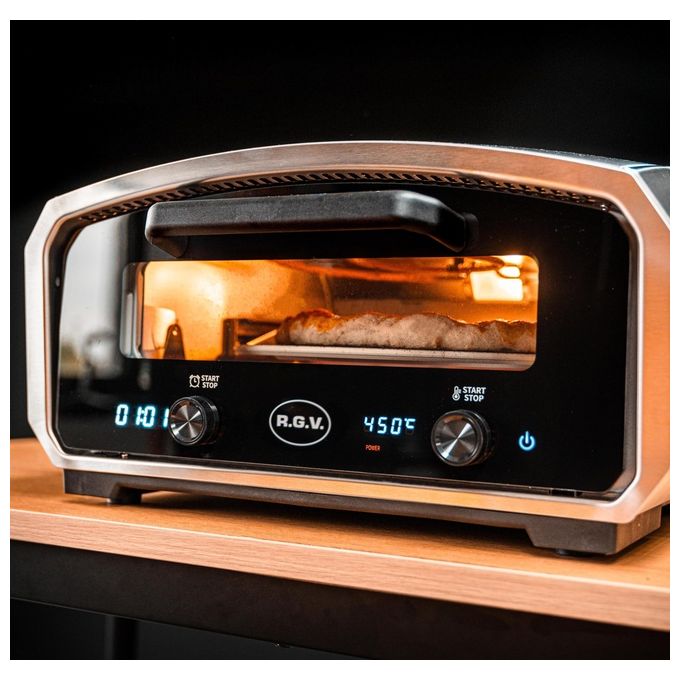 RGV 111370 Vulcano Forno Elettrico per Pizza Piatto Girevole 33 cm 2100 W Timer Digitale 450°C colore Nero Acciaio Inox