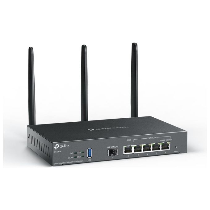 TP-Link ER706W Omada Router VPN Wi-Fi 6 AX3000 Dual-Band 2.4 GHz 5 GHz Gigabit Multi-WAN SFP colore Nero