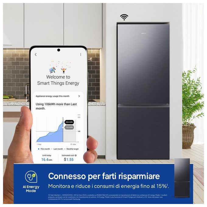 Samsung RB50DG601EB1EF F1rst 75 AI Frigorifero Combinato 508 L 192 cm Classe E 35 dB No Frost SpaceMax Wi-Fi colore Antracite