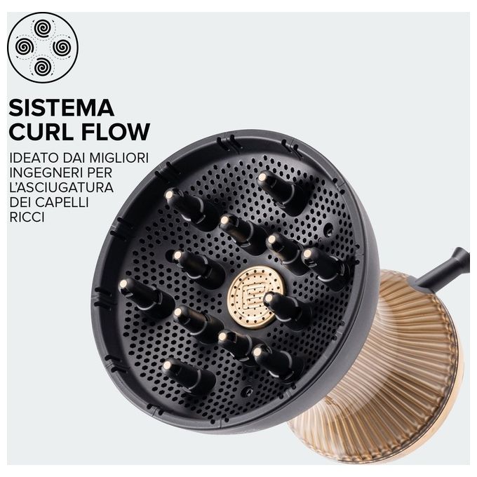 Bellissima 11824 Diffon Supreme Asciugacapelli 770 W Ceramica Argan Oil Ionico 2 Velocita' 3 Temperature Diffusore XL colore Nero Oro