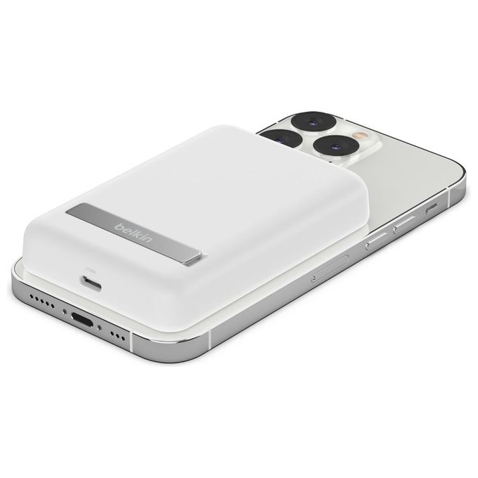 Belkin BPD004 BoostCharge Power Bank Wireless Magnetica MagSafe 5000 mAh 7,5 W con Supporto colore Bianco