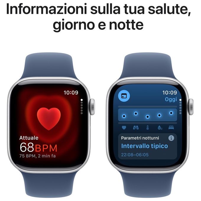Apple Watch Series 10 GPS 42mm, Cassa Alluminio Argento, Sport Loop Denim