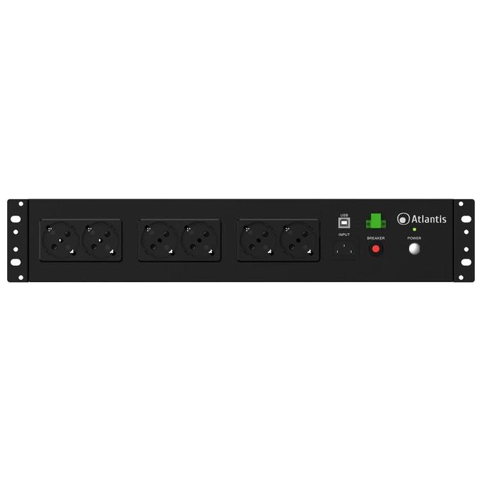 Atlantis Land A03-PDU1000-RC UPS Rack Off Line 800 VA 480 W 8 Prese Schuko Batteria 12V 9Ah Montaggio 19'' 2U colore Nero