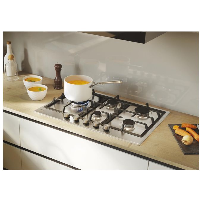 Candy CHG7WL4WTX Piano cottura Gas 74.5 cm 5 fuochi Doppia corona Accensione elettronica colore Acciaio inox