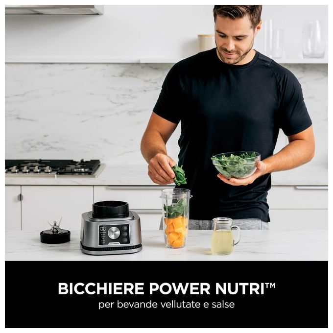 Ninja CB350EU Power Nutri Frullatore 3 in 1 1200W Smart Torque Auto-iQ caraffa 2.1L bicchiere 700ml ciotola 400ml colore Argento