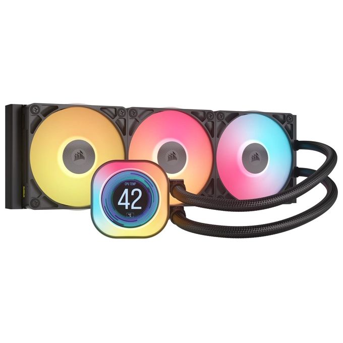 Corsair CW-9061023-WW iCUE LINK TITAN 360 RX LCD Raffreddatore d'aria 12 cm 3 ventole LED RGB LGA 1851 LGA 1700 AM4 AM5 colore Nero