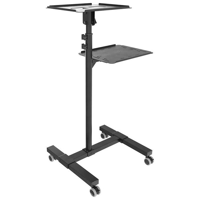 Techly 362145 Carrello per Proiettore Regolabile con 2 Mensole Altezza 950 1450 mm Inclinazione ±12° Portata 10 Kg colore Nero