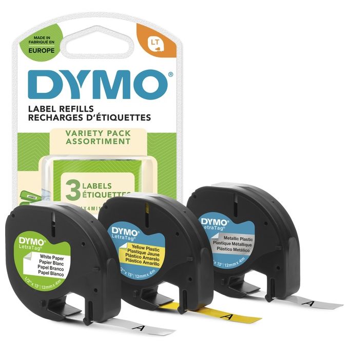 Dymo Letratag Nastro Assortito Carta-Plastica Giallo Metallo Argento