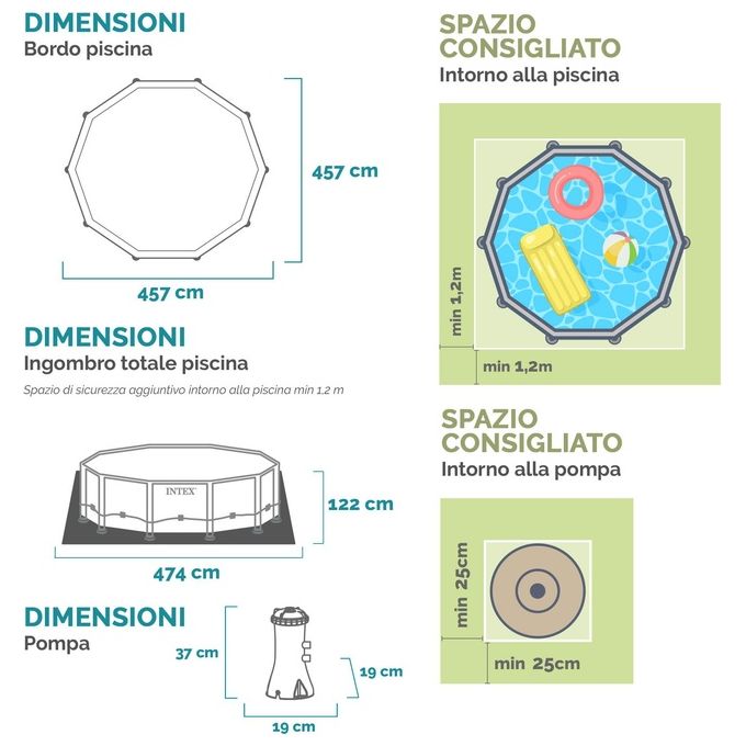 Intex 28242NP Piscina Fuori Terra 457x122 cm Metal Frame Rotonda Pompa Filtro 3785 L-h Scaletta, Telo Base e Copertura