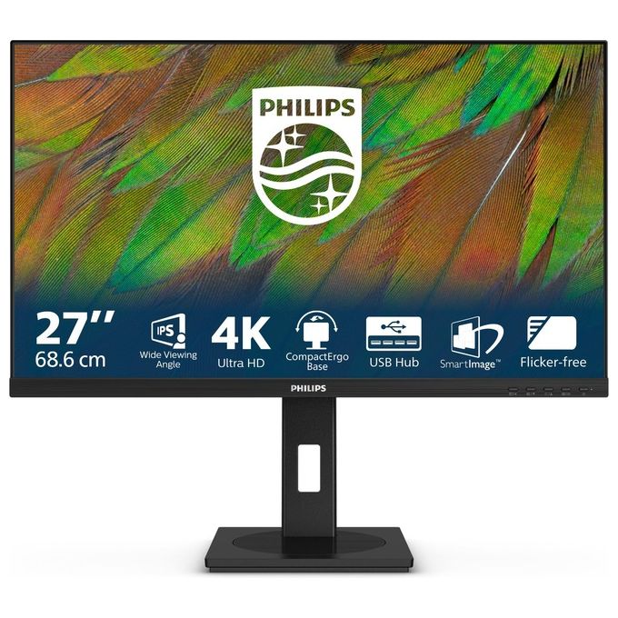 Philips 27B1N3800-00 Serie 3000 Monitor PC 27'' 4K Ultra HD IPS 3840 x 2160 Pixel HDR10 Altoparlanti Integrati USB Hub 3.2 Gen 1 VESA 100x100 mm Regolabile in Altezza colore Nero