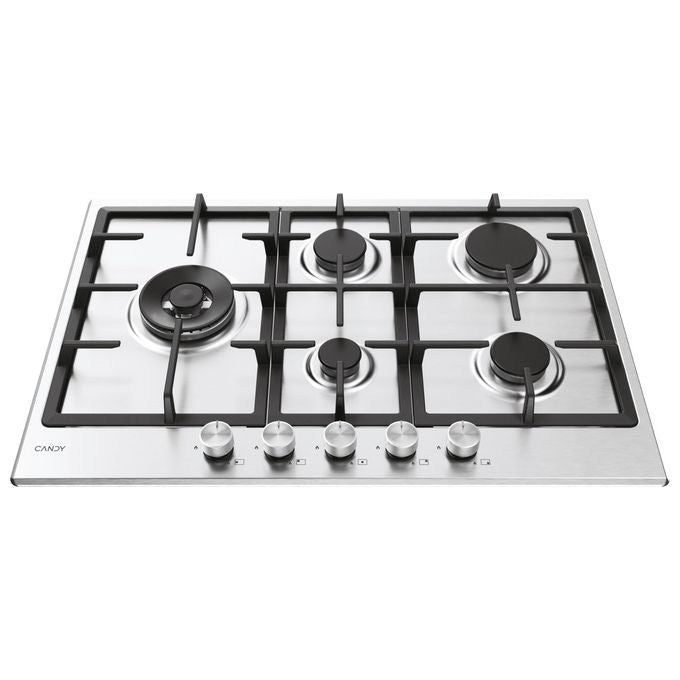 Candy CHG7WL4WTX Piano cottura Gas 74.5 cm 5 fuochi Doppia corona Accensione elettronica colore Acciaio inox