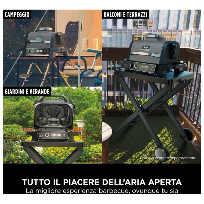 Ninja OG701EU Woodfire Barbecue Elettrico Affumicatore e Friggitrice ad Aria 7 in 1 2400 W colore Grigio Nero