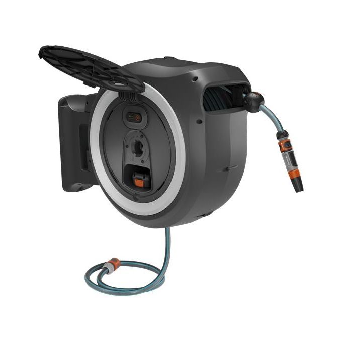 Gardena 18642-20 PowerRoll XL Avvolgitubo a Parete Batteria 18V Tubo 35 m Avvolgimento Automatico colore Nero
