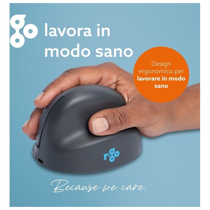 R Go Tools RGOHEBAMRWL R-Go HE Basic Mouse Ergonomico Senza Fili Bluetooth 5.0 Ricaricabile 1600 DPI Design Verticale per Destrimani colore Grigio