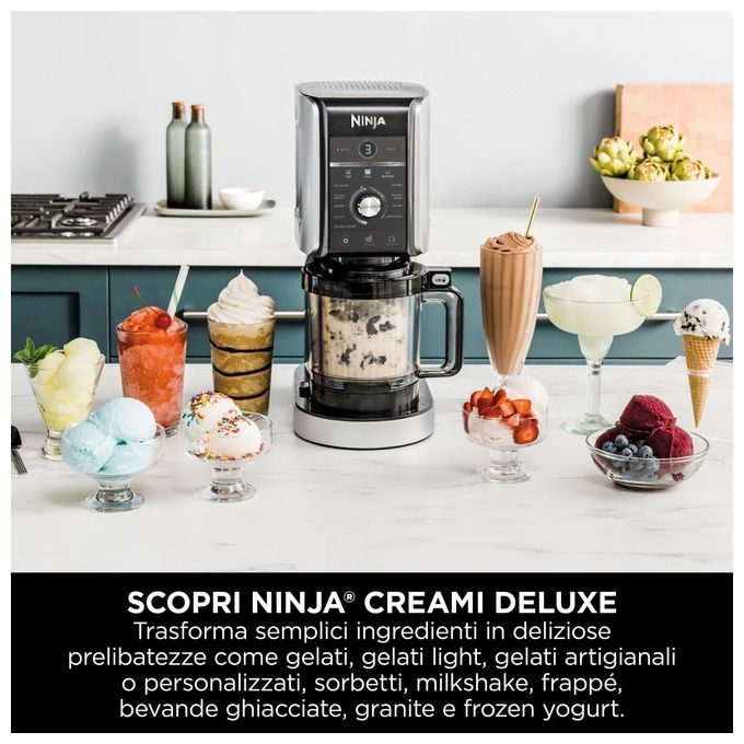 Ninja NC501EU CREAMi Deluxe Gelatiera 2,1 L 800 W 10 programmi 3 vaschette 709 ml timer digitale colore Nero Grigio