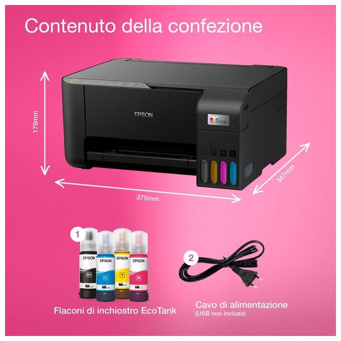 Epson ET-2860 EcoTank Stampante Multifunzione Inkjet A4 3in1 Serbatoi Ricaricabili Wi-Fi USB 5760x1440 DPI 33 ppm colore Nero