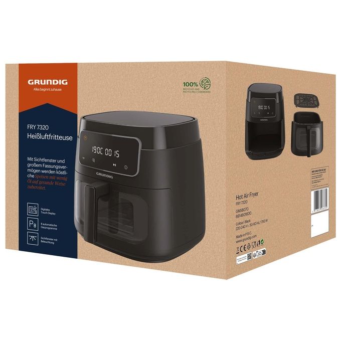 Grundig FRY 7320 Friggitrice ad aria 7.6 L 1750 W Display Touch cestello lavabile in lavastoviglie colore Nero