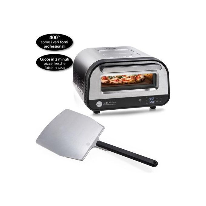 Macom 884 Just Kitchen Forno per Pizza Elettrico Pietra Refrattaria 32 cm 1700W 400°C Timer Digitale colore Nero Inox