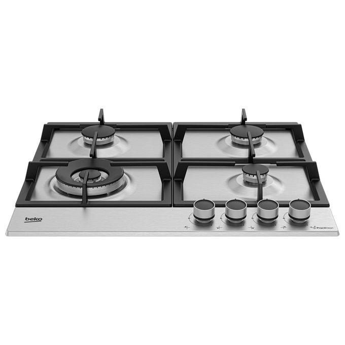 Beko HIAW64225SXE Piano cottura a gas 60 cm 4 fuochi 3 Bruciatori + 1 Wok PractiClean High Efficiency colore Inox