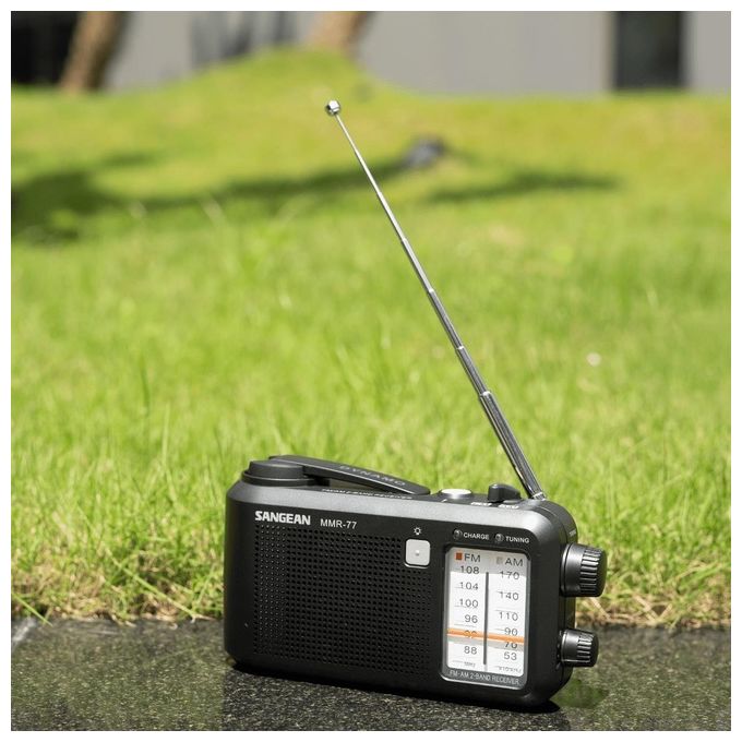 Sangean MMR-77-MB MMR-77 Radio Portatile Analogica FM AM con Manovella Dinamo Torcia Integrata Ricaricabile Antispruzzo Alimentazione Batteria Rete colore Nero