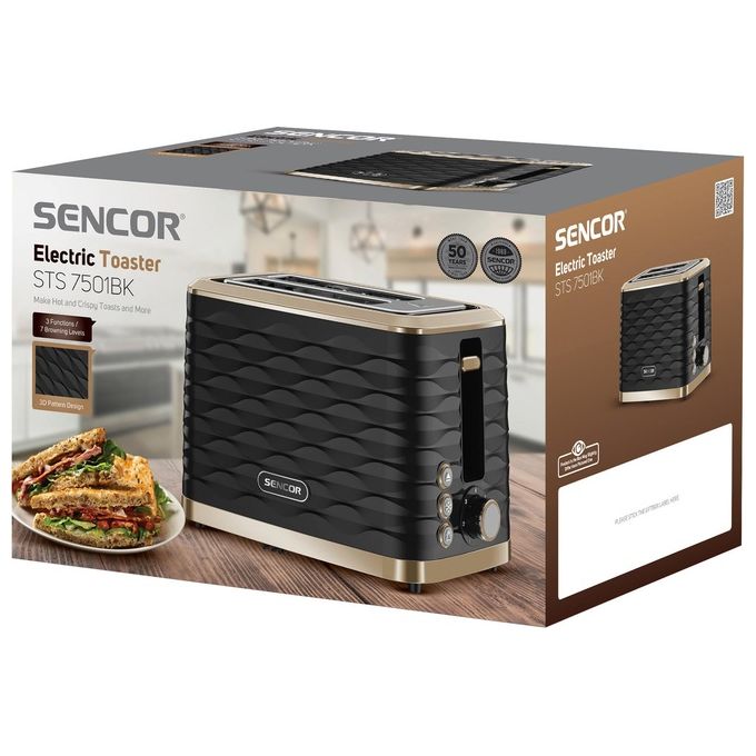 Sencor STS 7501BK Tostapane 2 Fessure 930 W 7 Livelli Doratura Colore Nero Oro