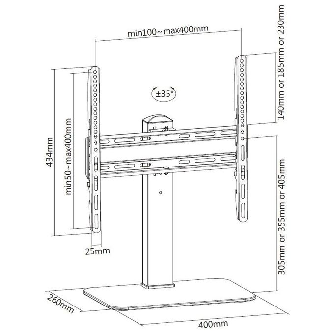 Equip 650611 Supporto da Tavolo per TV LCD 32'' 55'' VESA 400x400 40 Kg Regolabile in Altezza colore Nero