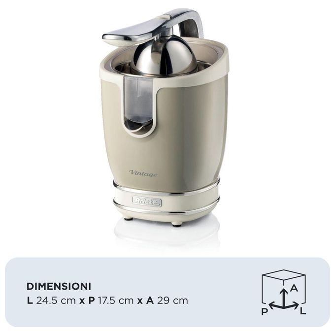 Ariete 413-03 Vintage Spremiagrumi Elettrico con Leva 85W 2 Coni Acciaio Inox Beccuccio Salvagoccia colore Beige