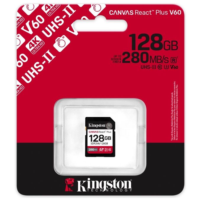 Kingston SDR2V6-128GB Canvas React Plus Scheda SDXC 128GB UHS-II 280R-100W U3 V60 colore Nero