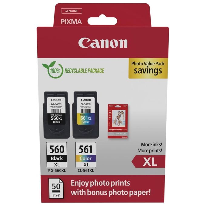 Canon 3712C008 Multipack Cartucce Inchiostro Originali XL PG-560XL CL-561XL 2 pz 700 pagine colore Nero Ciano Magenta Giallo