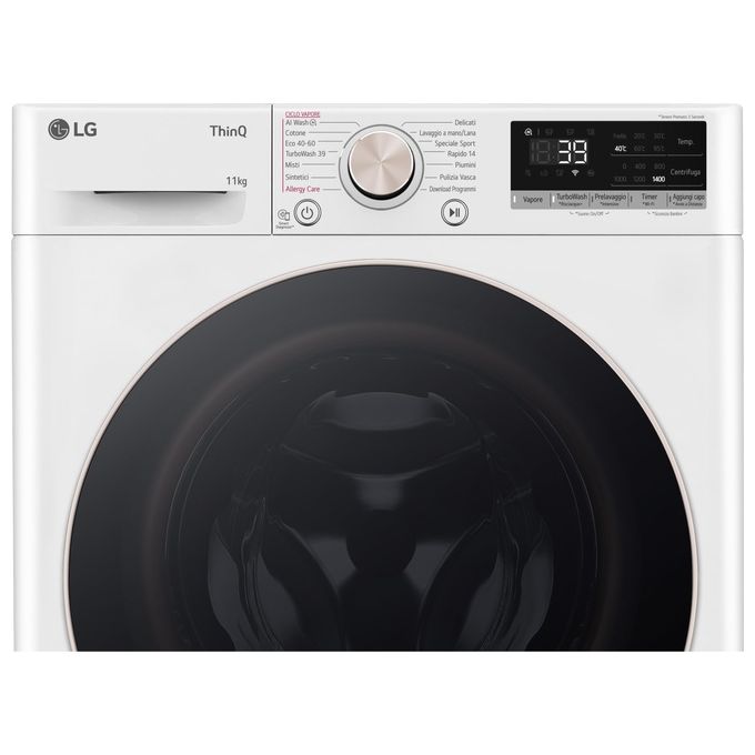 LG AI DD F4R7011TSWG Lavatrice 11kg a Carica Frontale Serie R7 Lavatrice Classe A -10% 1400 giri TurboWash 360 Vapore su 7 Programmi Wi-Fi Libera installazione Bianco