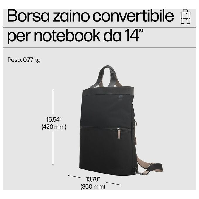 HP 9C2H0AA Borsa-Zaino Convertibile per Laptop fino a 14 pollici 18 L con Tasca RFID e Materiale Riciclato colore Nero