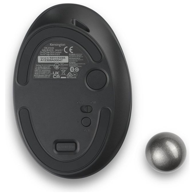 Kensington K72196WW Pro Fit Ergo TB550 Trackball Wireless Bluetooth Ricaricabile 4D Scrolling Batteria Integrata colore Nero