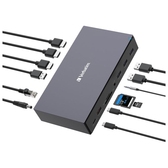 Verbatim 32172 CDS-17 Stazione di Docking USB-C 17 Porte HDMI 8K USB 10 Gbit-s RJ45 Gigabit SD microSD Alimentazione 100W colore Nero Grigio