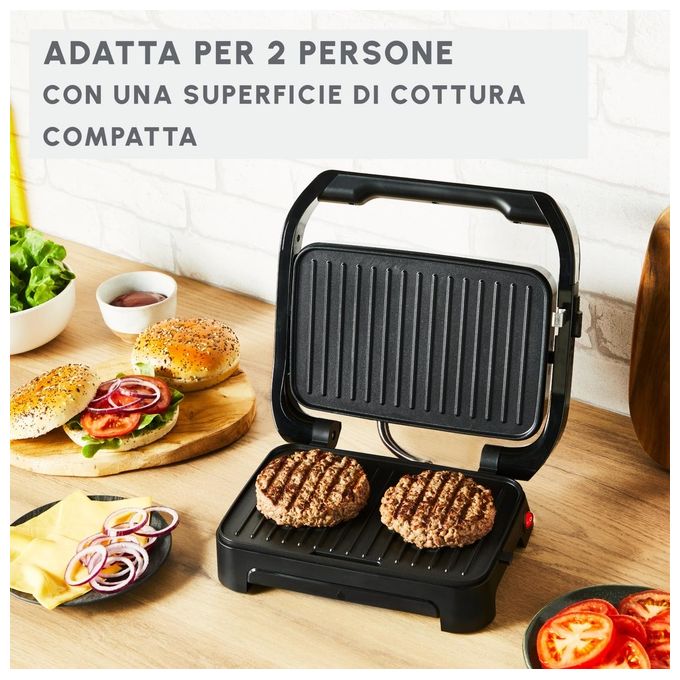 Moulinex GI270D10 Inicio Compact Grill per Panini 2 in 1 Piastre Antiaderenti Vassoio Raccogligocce 1000 W colore Nero