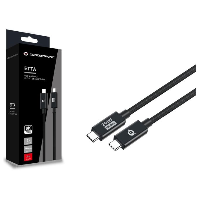 Conceptronic ETTA04B20Cavo Usb Usb4 Gen 3x2 2mt Usb C Nero