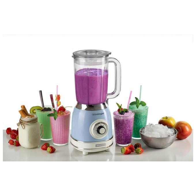Ariete 583 Vintage Frullatore da tavolo Tazza in Vetro 1,5 L 4 Lame Acciaio Inox 4 Velocita' Pulse 1000 W colore Celeste