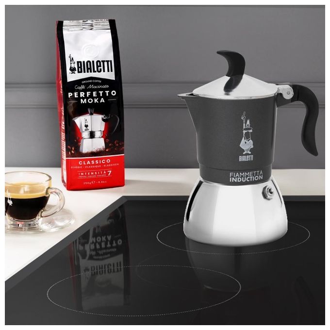 Bialetti 0007152 Fiammetta Moka Caffettiera per Induzione 2 Tazze 0,13 L in Alluminio e Acciaio colore Grigio