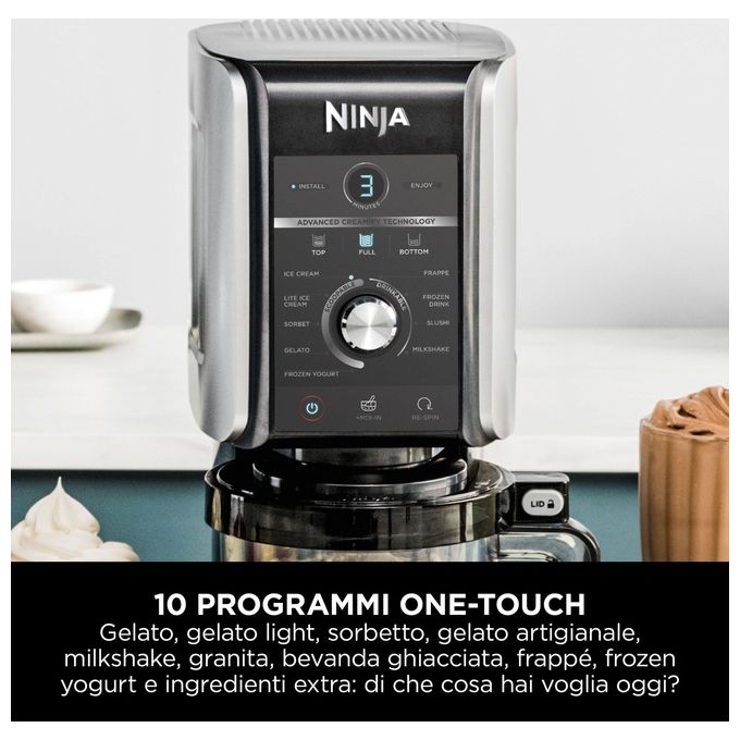 Ninja NC501EU CREAMi Deluxe Gelatiera 2,1 L 800 W 10 programmi 3 vaschette 709 ml timer digitale colore Nero Grigio