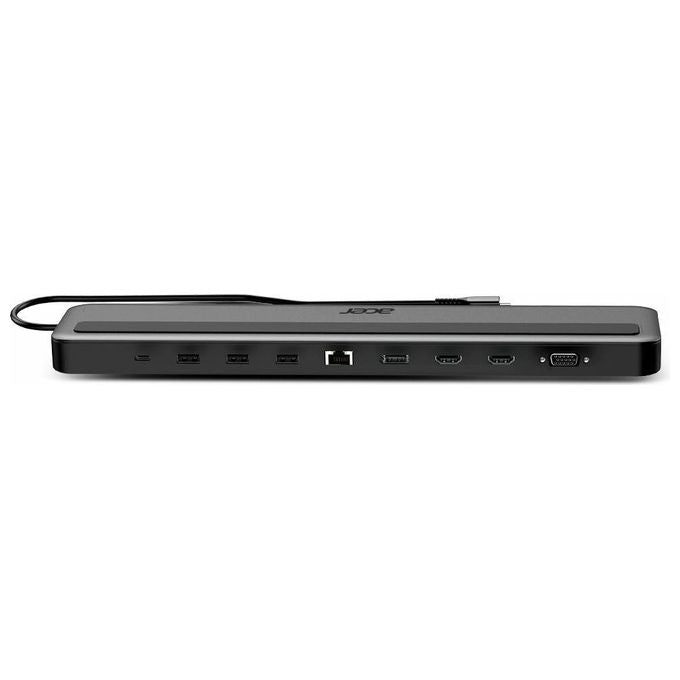 Acer HP.DSCAB.015 13-in-1 Type-C Minidock Hub USB 3.2 Gen 1 3 porte USB A 1 USB C 2 HDMI 1 DisplayPort 1 VGA Ethernet Gigabit Lettore SD microSD Uscita Audio 3.5 mm Ricarica PD 100W colore Nero