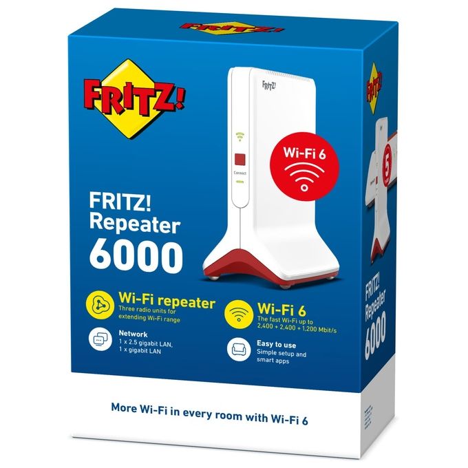 FRITZ! FRITZ!REPEATER 6000 Ripetitore Wi-Fi 6 Triband Mesh 6000 Mbit-s WPA3 2 porte LAN Gigabit colore Bianco