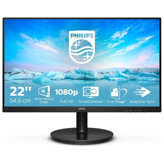 Philips 221V8 Monitor 22'' Adaptive Sync 75 Hz Va Full Hd 4Ms Hdmi Vga Attacco Vesa Nero