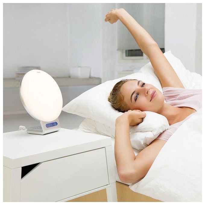 Beurer 58928 WL 75 Lampada Sveglia Simulazione Alba e Tramonto Radio FM Bluetooth USB 2 Allarmi 256 Colori Luce d'Atmosfera App Beurer LightUp colore Bianco